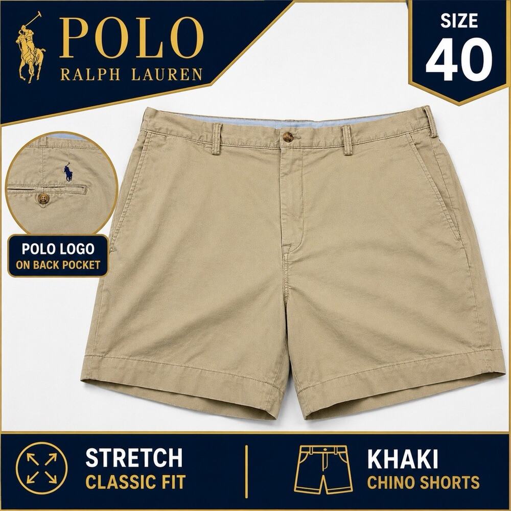 Polo Ralph Lauren Shorts Men’s 40 Khaki Stretch Classic Fit Chino Casual